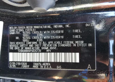 2023 Toyota Highlander L z USA, uszkodzony, nr VIN 5TDKDRBH4PS035720